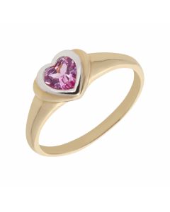 New 9ct Yellow Gold Pink Cubic Zirconia Heart Dress Ring