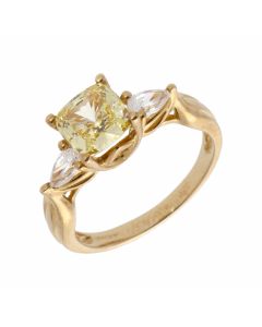 New 9ct Yellow Gold Yellow & White Cubic Zirconia Trilogy Ring