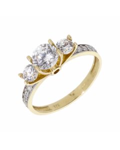 New 9ct Yellow Gold Cubic Zirconia Trilogy Dress Ring