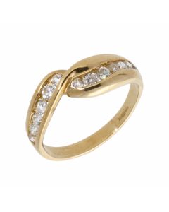 New 9ct Yellow Gold Cubic Zirconia Twist Design Dress Ring