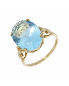 New 9ct Yellow Gold Blue Topaz Solitaire Dress Ring