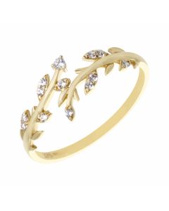 New 9ct Yellow Gold Cubic Zirconia Floral Band Dress Ring