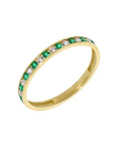 New 9ct Yellow Gold Green & White Cubic Zirconia Eternity Ring