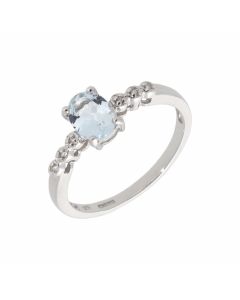 New 9ct White Gold Aquamarine & Diamond Oval Dress Ring