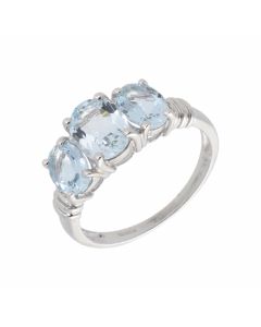 New 9ct White Gold Aquamarine & Diamond Trilogy Dress Ring