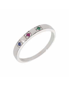 New 9ct White Gold Emerald Ruby & Sapphire 3 Stone Band Ring