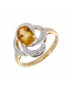 New 9ct Yellow Gold Citrine & Diamond Cluster Dress Ring