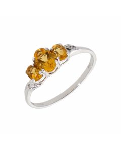 New 9ct Yellow Gold Citrine & Diamond Cluster Dress Ring