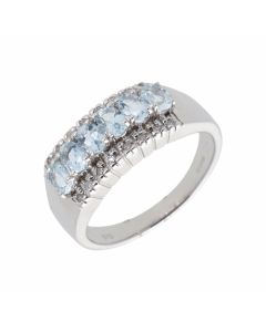 New 9ct White Gold Aquamarine & Diamond Dress Ring