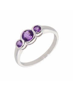 New 9ct White Gold Amethyst Trilogy Dress Ring