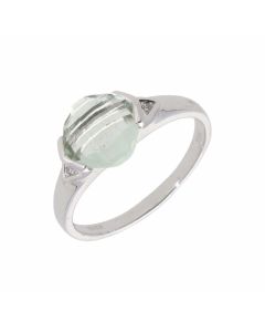 New 9ct White Gold Green Amethyst & Diamond Dress Ring