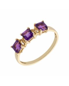 New 9ct Yellow Gold Amethyst Trilogy Dress Ring
