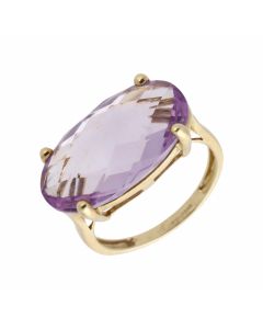 New 9ct Yellow Gold Large Oval Amethyst Dress Ring