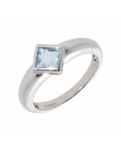 New 9ct White Gold Blue Topaz Square Solitaire Ring