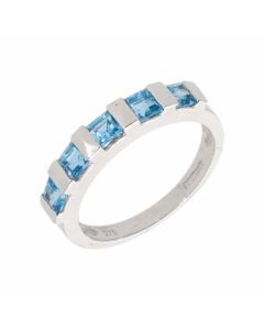 New 9ct White Gold Blue Topaz 5 Stone Eternity Style Ring
