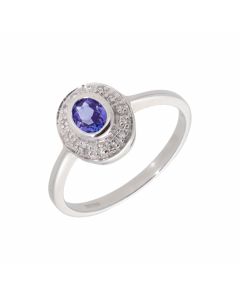 New 9ct White Gold Tanzanite and Diamond Rubover Cluster Ring