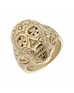 New 9ct Yellow Gold Skull Mens Ring