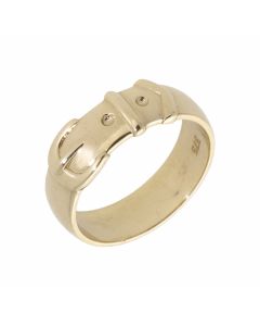 New 9ct Yellow Gold Patterned Double Buckle Ring
