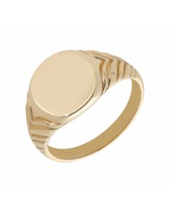New 9ct Yellow Gold Oval Signet Ring Detailed Shoulder Pattern