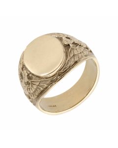 New 9ct Yellow Gold Oval Signet Ring Wing Shoulder Pattern