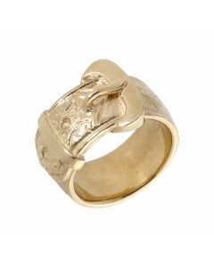 New 9ct Yellow Gold Patterned Buckle Ring 30.4g