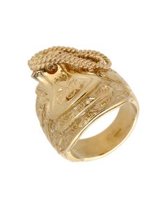 New Yellow Gold Gents Saddle & Rope Ring 1.oz