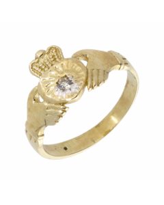New 9ct Yellow Gold Cubic Zirconia Claddagh Ring