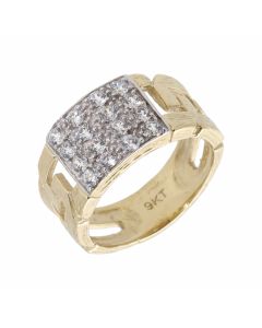 New 9ct Yellow Gold Cubic Zirconia Link Shoulder Detail Ring