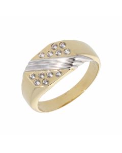 New 9ct Yellow & White Gold Cubic Zirconia Mens Signet Ring