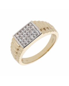New 9ct Yellow Gold Cubic Zirconia Rolex Style Shoulder Ring