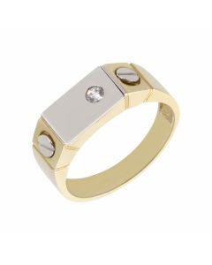 New 9ct Yellow & White Gold Cubic Zirconia Signet Ring