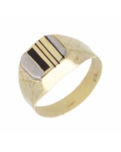 New 9ct Yellow Gold Onyx Detail Striped Signet Ring