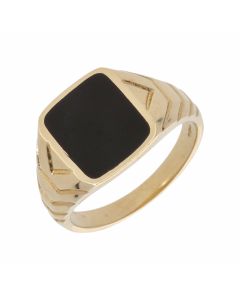 New 9ct Yellow Gold Black Onyx Signet Gents Ring