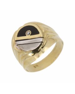 New 9ct Yellow Gold Onyx & Cubic Zirconia Detail Signet Ring