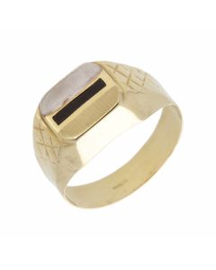 New 9ct Yellow Gold Onyx Detail Striped Signet Ring
