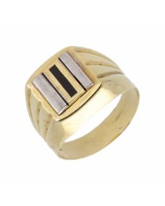 New 9ct Yellow Gold Onyx Inlay Lined Detail Signet ring