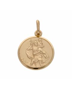 New 9ct Yellow Gold Round St Christopher Pendant
