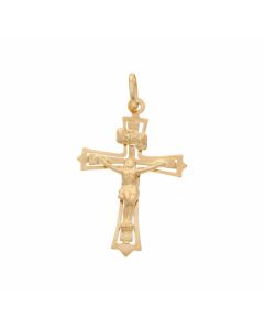New 9ct Yellow Gold Flat Design Crucifix Pendant