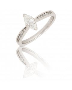 New 18ct White Gold Marquise Cut Diamond Solitaire Ring