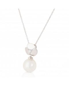 New 9ct White Gold Fresh Water Cultured Pearl & Diamond Necklace