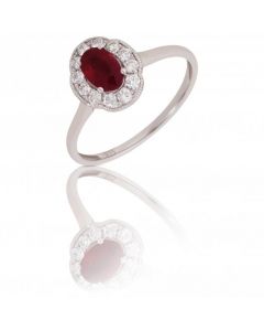 New 9ct white Gold Ruby & Diamond Oval Halo Cluster Ring