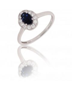 New 9ct white Gold Sapphire & Diamond Oval Halo Cluster Ring