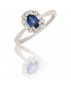 New 18ct White Gold Sapphire & Diamond Oval Cluster Ring