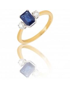 New 18ct Gold Sapphire & Diamond Trilogy 3 Stone Ring