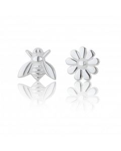 New Sterling Silver Bee & Flower Miss-Matched Stud Earrings