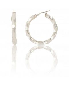 New Sterling Silver Twisted Design Round Creole Hoop Earrings