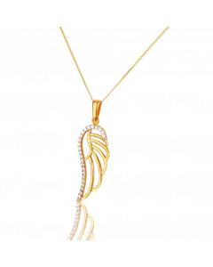 New 9ct Gold Stone Set Angel Wing Pendant & Necklace