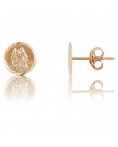 New 9ct Yellow Gold Round St Christopher Stud Earrings