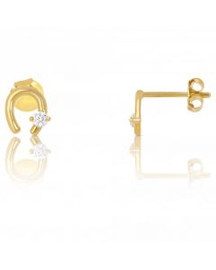 New 9ct Yellow Gold Cubic Zirconia Horse Shoe Stud Earrings