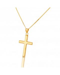 New 9ct Gold Polished Cross Pendant and 18 Inch Chain Necklace